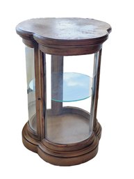 Small Vintage Wood Curved Glass Curio Cabinet