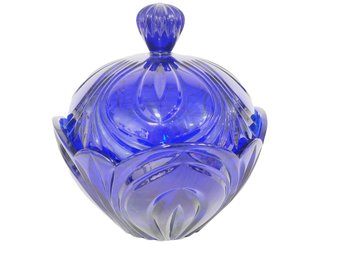 Beautiful Cobalt Blue Lidded Crystal Tulip Shaped Bowl