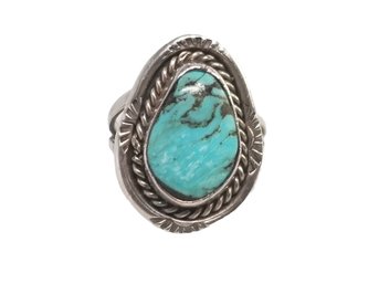 Vintage Native American Turquoise & Silver Ring - Size 7.5