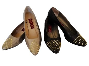 2 Pairs Of Vanelli East Kitten Heel Shoes With Gold Geometic Shaped Stud Detail Size 9M