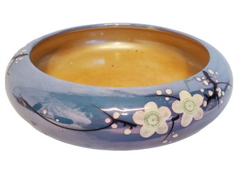 Vintage Japanese Lustreware Orange & Blue Cherry Blossom Bowl