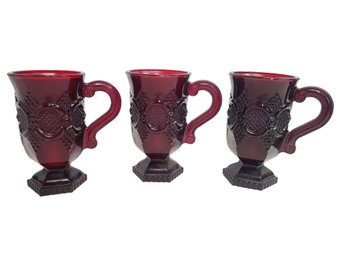 Three Vintage AVON Ruby Red 6 Oz Pedestal Mugs