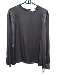 NOS Georgio Armani Italy Ladies Black Silk Long Sleeved Top - Size 16