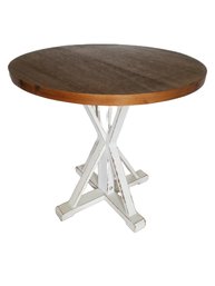 Modern Rustic Round Wood Accent Or Small Dining Table - White With Dark Wood Top