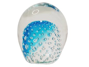 Pretty Bubble Glass Glear & Turquoise Paperweight
