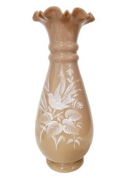 Vintage Clambroth Porcelain Beige Opaque & Painted White Flower Vase