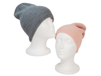 Two New Avenue Zoe Waffle Knit Slouch Beanie Hats - Gray & Pink