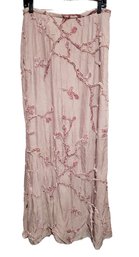 NOS Badgley Mischka Elegant Silk Blend Rose Colored Beaded Ladies Long Skirt - Size 12