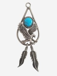 Vintage Native American Sterling Silver Eagle & Turquoise Pendant