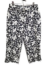 Ralph Lauren Size 12 Black & White Floral Capri Pants