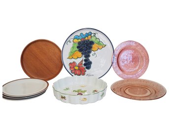 Assorted Plates & Bowls Including Quiche Dish - Glass, Wood & Pottery - Himark, Andrea, Brentwood