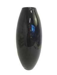 Large Sleek Modern Oval Black Glass Vase