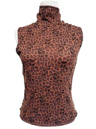 Carmen Marc Valvo Collection Ladies Animal Print Sequined Sleeveless Turtleneck Silk Cashmere Sweater Size M