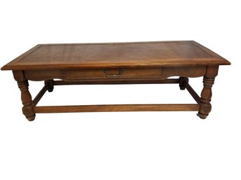 Vintage Oak Finish Wood Cocktail Coffee Table - Made In USA