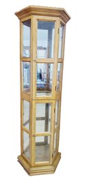 Vintage Oak & Glass Small Mirrored Curio Cabinet With Light