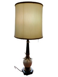 Vintage Hollywood Regency STIFFEL Ostrich Egg Lamp With Brass Sheaf Of Wheat Details & Fabric Shade