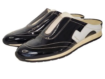 Pair Of Ladies Salvarore Ferragamo Black & White Patent Leather Slip On Casual Shoes - Size 9.5