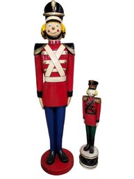 Vintage Life Size 5.5ft Christmas Holiday Toy Soldier & Small 3ft Toy Soldier