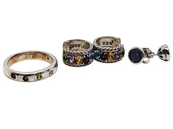 Sterling Silver Jewelry - Pair Of EFFY & Kiera Earrings & Multi Stone Ring (Bag 2)