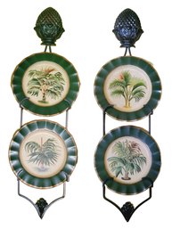 Four Toya Painted Palm Tree Decorative Plates With Wall Mount Display Bracket
