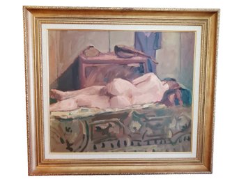 Large Stunning Vintage Oil Painting-beth Reclining Nude By Artist William B. Hannum