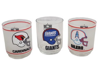 Trio Vintage NFL Football Rocks Glasses - NY Giants, Houston Oilers & St. Louis Cardinals