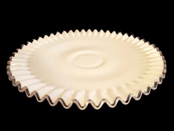 Vintage Fenton White Milk Glass Silver Crest Cake Plate / Stand