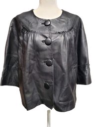 Context Ladies Size Extra Large Black Leather Short Swing Coat
