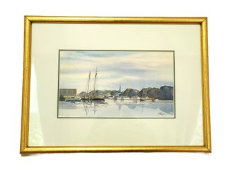 Framed Yves Parent Watercolor Of Coastal Mystic Connecticut