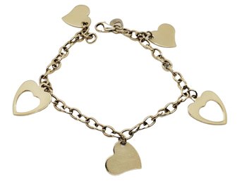 Vintage 14K Yellow Gold Chain Link Heart Charm Bracelet 6.1 DWT (Bag A)