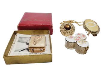 Vintage Assorted Ladies Purse & Vanity Items-Avon Perfume Pin/necklace, Kompak Bag Holder, Scarf Holder & More