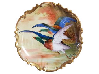 Antique Coronet Limoges France Signed A. Brousillon Hand Painted Flying Ducks Large Plate