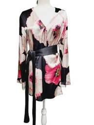 NOS Dana Buchman Ladies Size 12 Silk Floral Print Wrap Robe