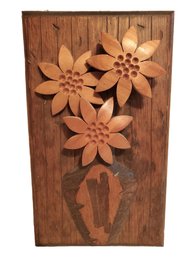 Vintage MCM Handmade Wood Flower Wall Art