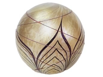 Hand Blown Art Glass Sphere Painted Paperweight - Signed