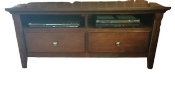 Low Profile Two Drawer Wood Entertainment TV Stand