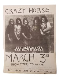 Vintage Crazy Horse Presents Open Fire Band New Rochelle, NY Advertisement Flyer March 3rd, 1989