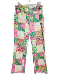 NWT Lilly Pulitzer Palm Beach Collection Serene Sparkle Jeans Multi Derby Patch Ladies Size 12