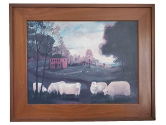 Framed Elizabeth Gilkey EFG 1983 Primitive Farm Sheep Homestead Reproduction Wall Art Print