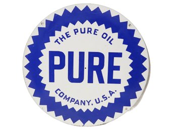 The Pure Oil Company Round Painted Metal Wall Shop Garage Man Cave Sign