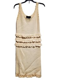 Vintage Saks Fifth Avenue Ecru Wool Knit Sleeveless Ladies Dress