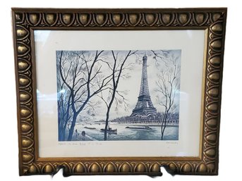 Vintage Raphael Paris Eiffel Tower River Seine - 1975 French Artwork Krisarts Framed Print