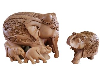 Two Beautifully Carved Wood Elephant Figurines