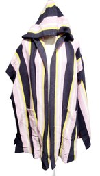 Free People Ladies Knit Colorful Striped Hooded Pancho Cape - One Size Fits All