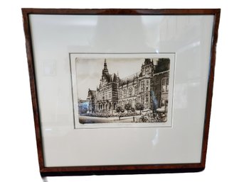 Framed, Signed & Numbered Pen & Ink Groningen Netherlands University Lithograph Print