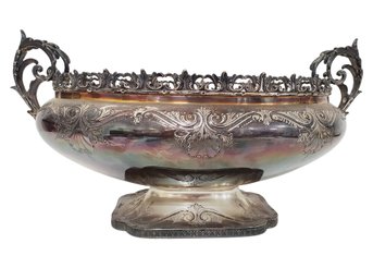 Antique Dramatic 800 Silver Handled Ornate Centerpiece Pedestal Footed Bowl