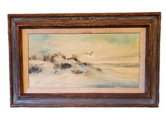 Vintage Signed By Arist Carlos Rios Wood Framed Beach Sand Dune Scene