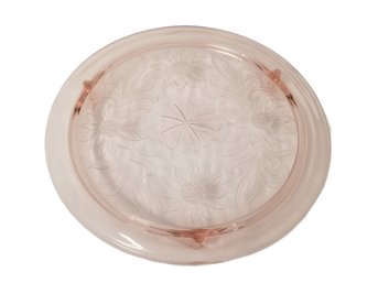 Vintage Pink Depression Glass Sunflower Footed Cake Plate