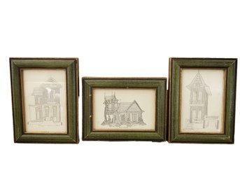 Trio Of Vintage 1970s Framed Black & White Etchings From Haiti