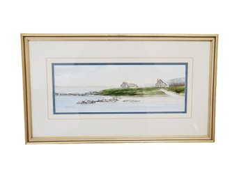 Framed E Johnson - Framed Signed Watercolor Painting-ocean Landscape